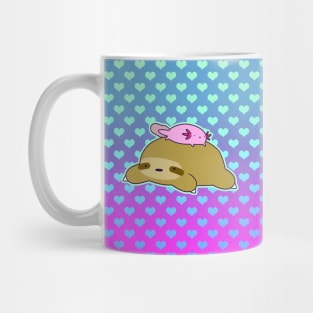 Sloth and Little Axolotl Ombre Hearts Mug